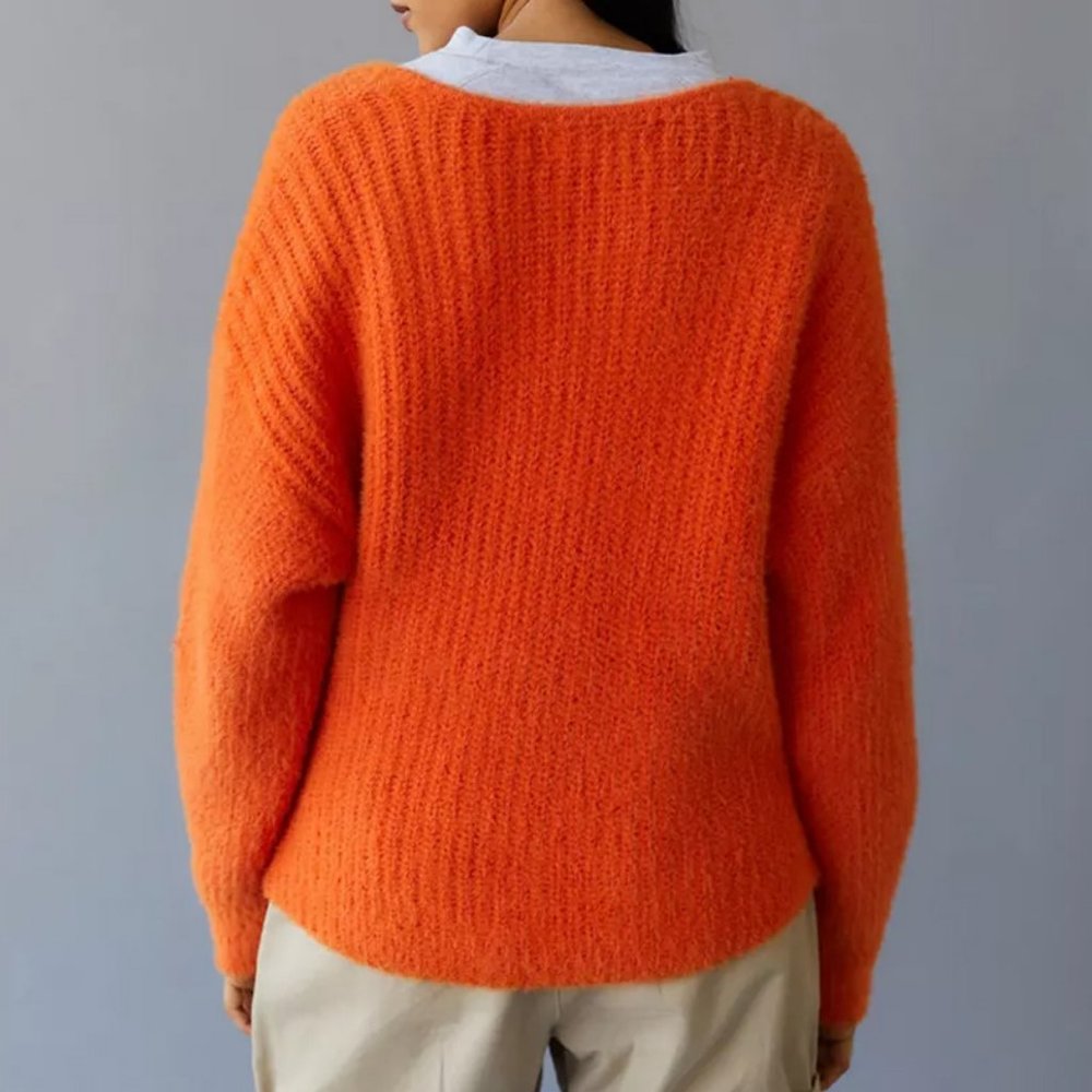 NEW Urban Outfitters Orange Kane Wrap Soft Fuzzy Knit Cozy Sweater $69 M or L - Picture 6 of 9